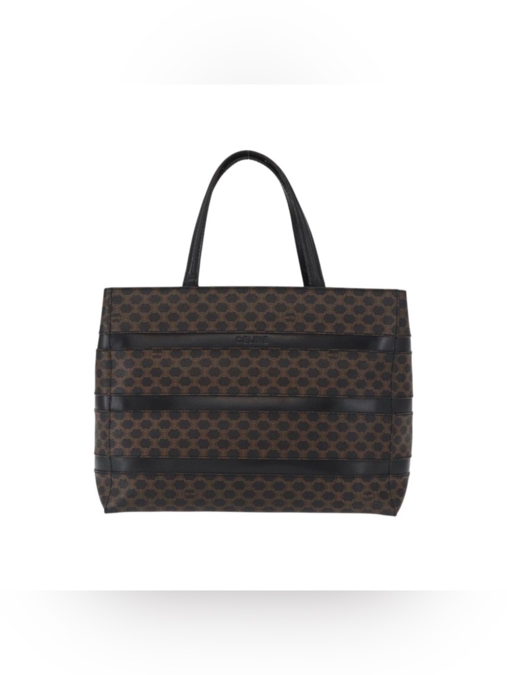 CELINE Vintage Black Macadam Monogram Small Tote Bag